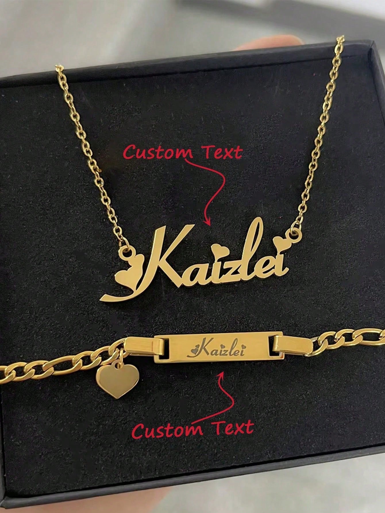 Custom Zircon Flower Name Jewelry Set, Gold Sunflower Necklace Bracelet Gift for Women