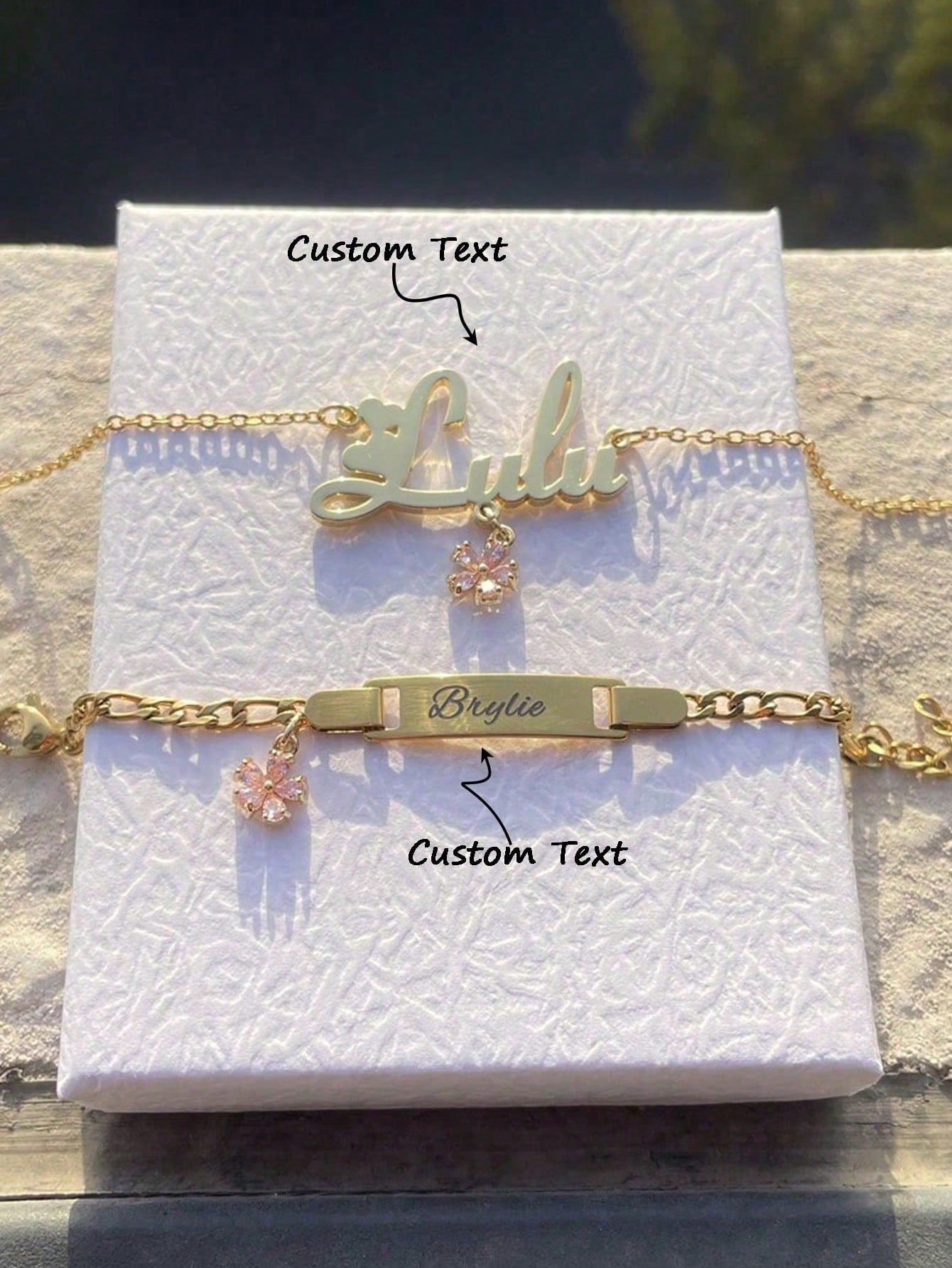 Silver Zircon Flower Custom Name Jewelry Set Sunflower Necklace Bracelet Women Gift