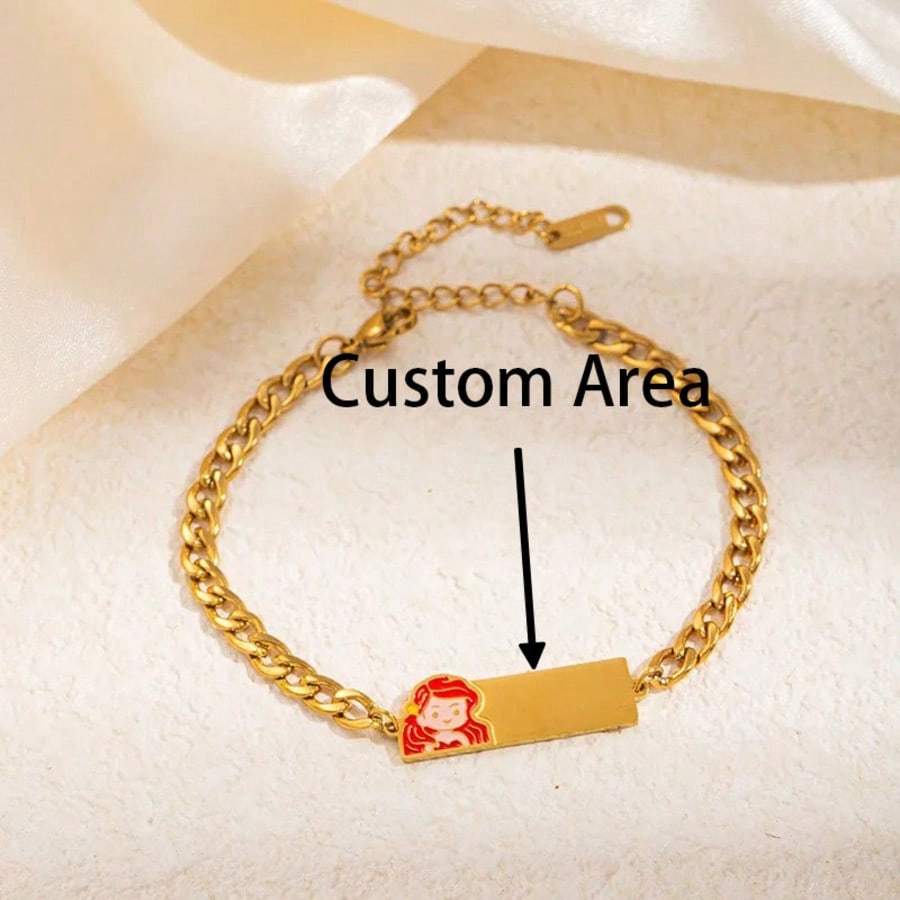 Custom Engraved Stainless Steel Bracelet Cartoon Animal Moon Star Heart DIY Jewelry Gift