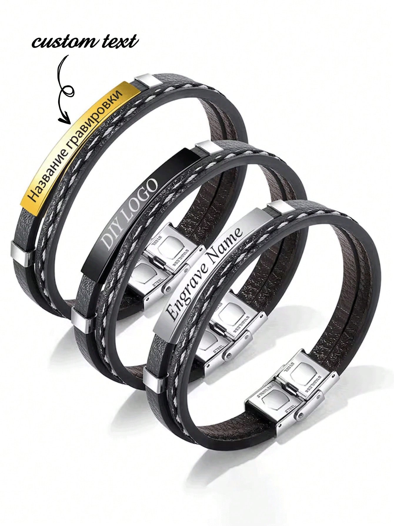 Custom Engraved Boys Bracelet, Stainless Steel Silicone Adjustable Watch Band for Teens