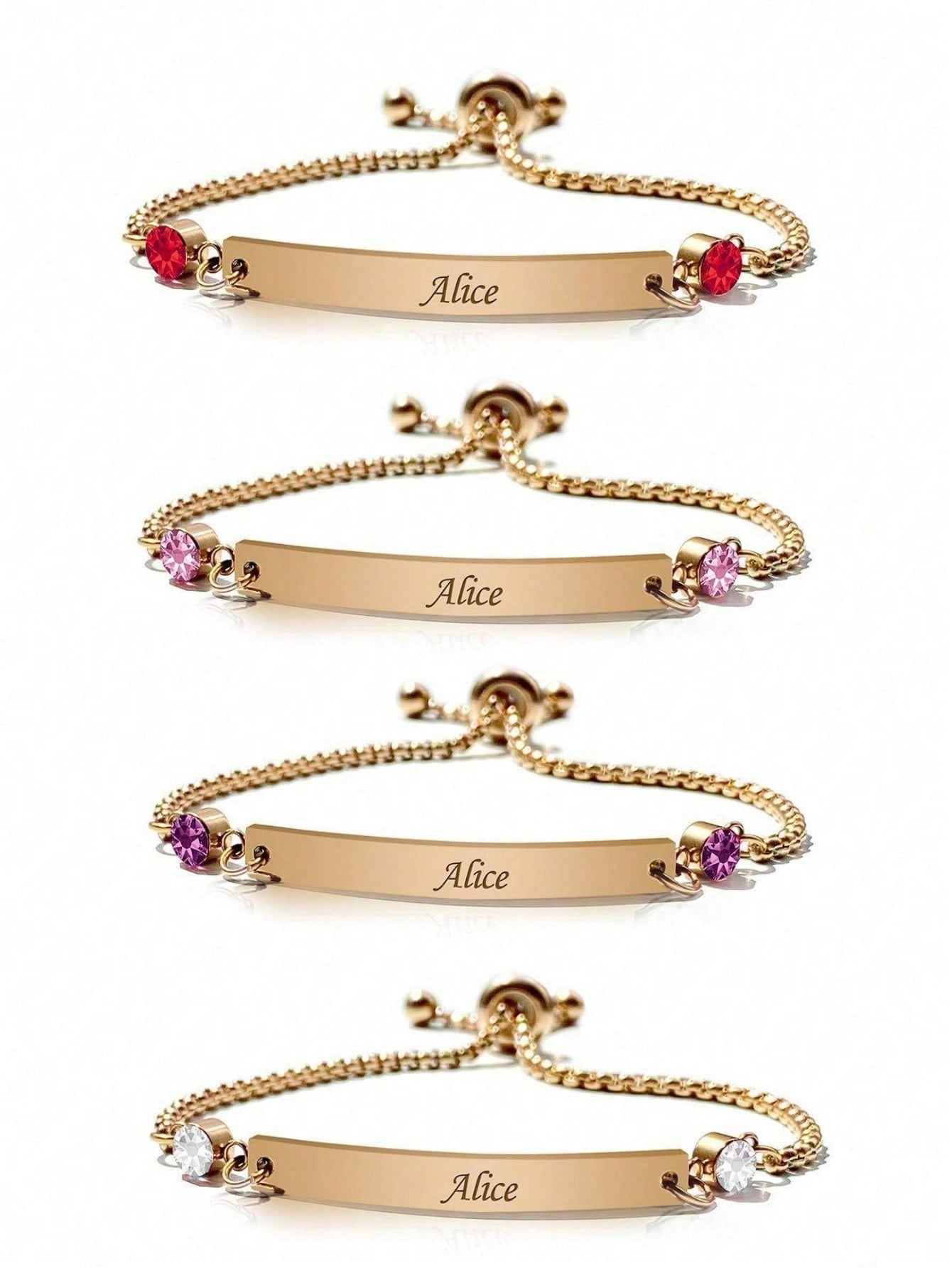 2Pcs Custom Baby Birthstone Name Bracelet,18K Gold Plated Engraved Kids Jewelry for Boys Girls