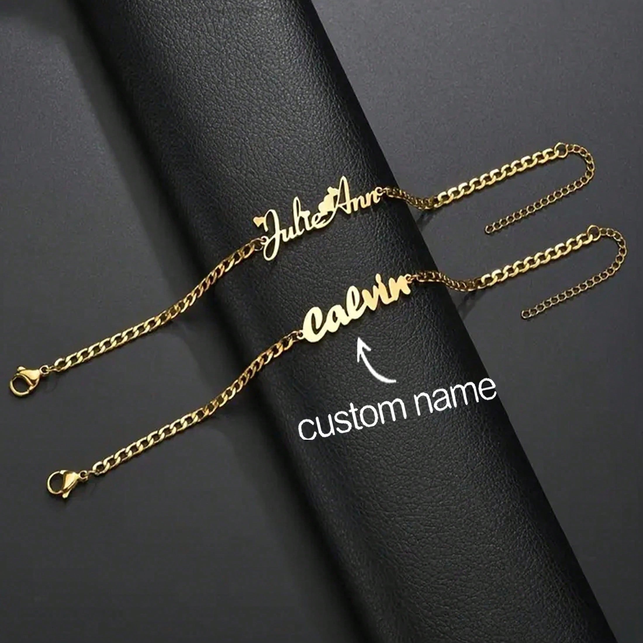 Custom Name Men's Stainless Steel Adjustable Pendant Bracelet Gold Rose Gold Couple Birthday Gift