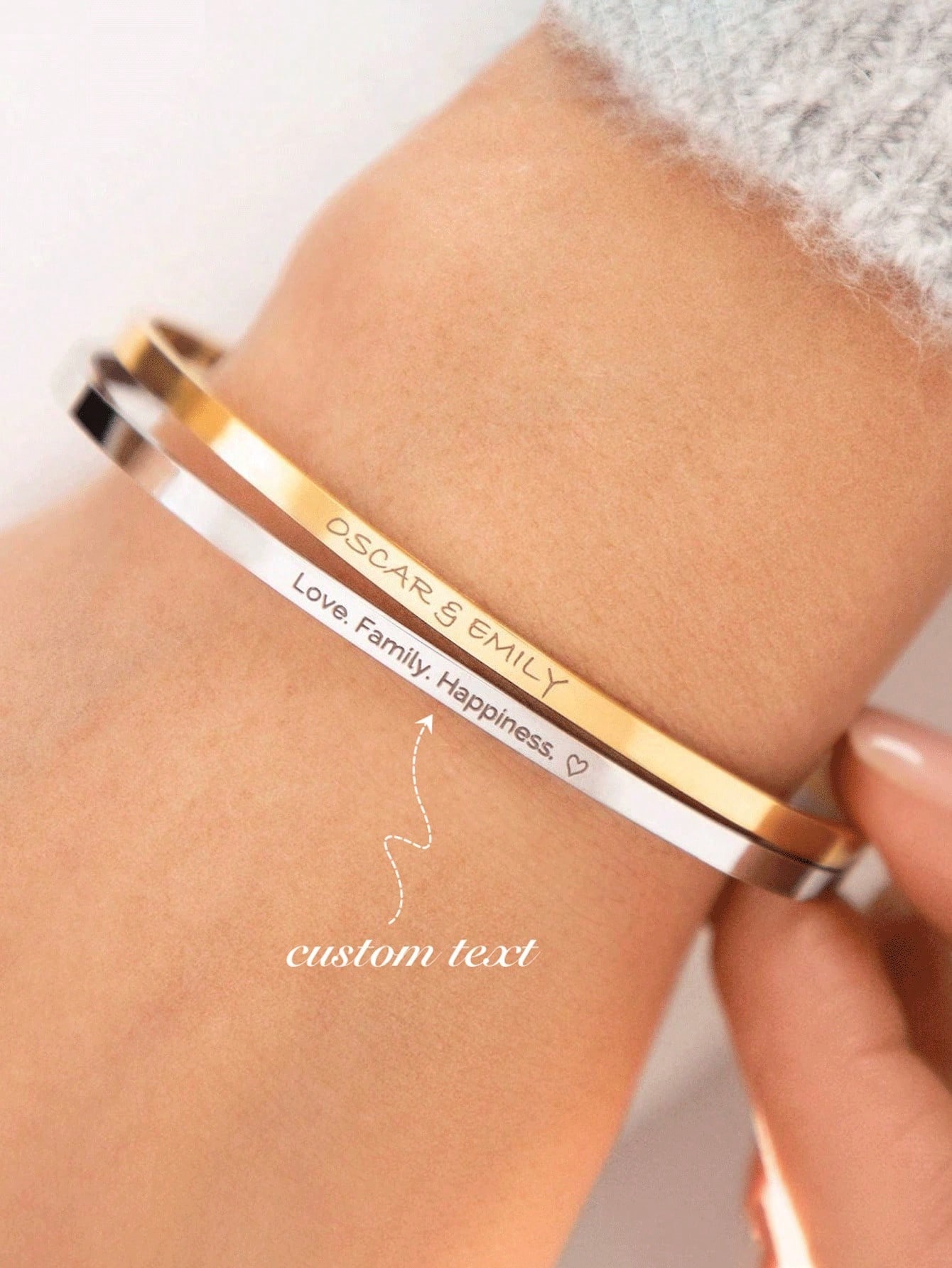 18K Hollow Engraved Bracelet Roman Number Name Bangle Rose Gold Silver Adjustable for Women