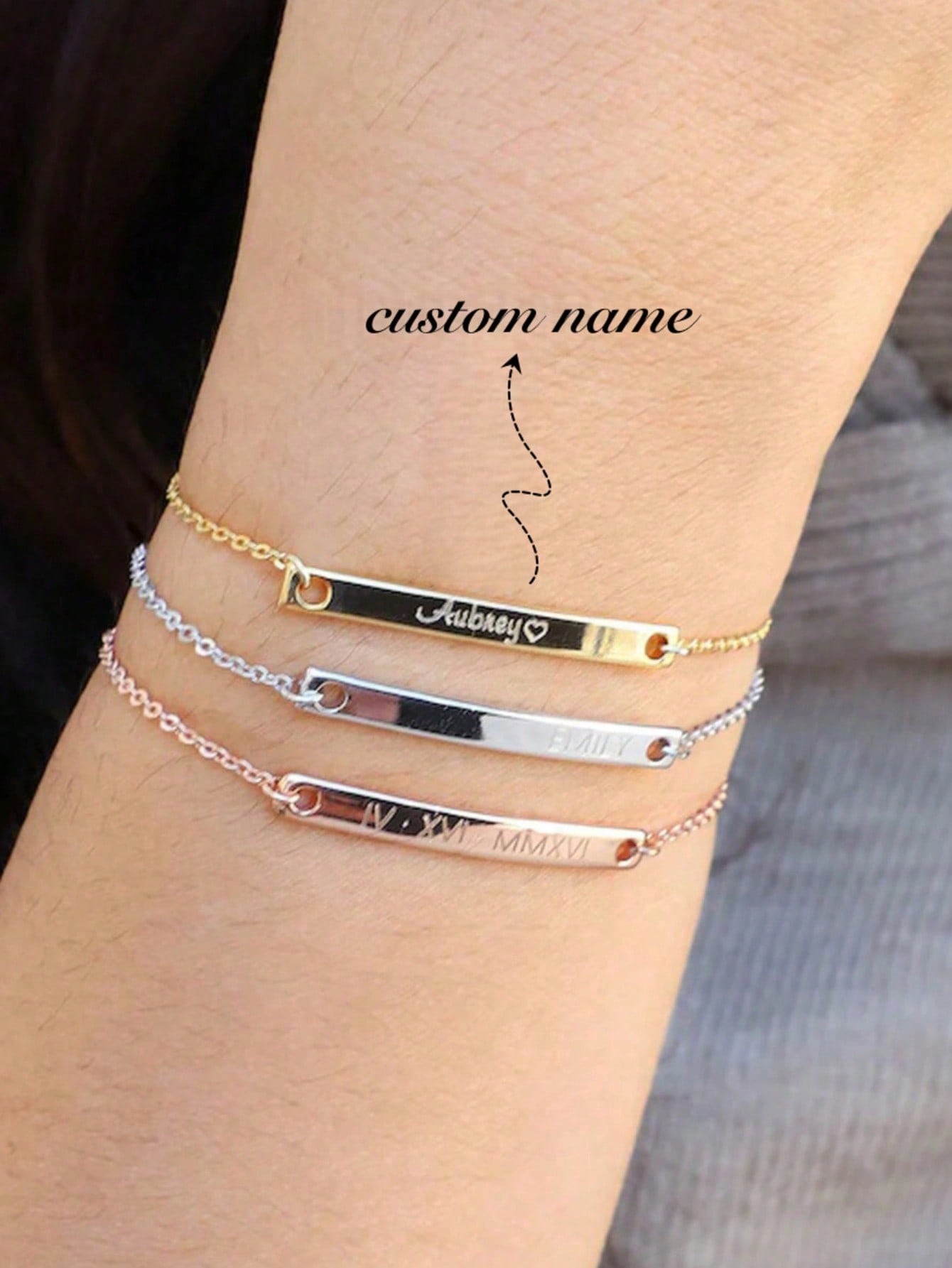 Silver Stainless Steel Curved Bangle Custom Name Date Butterfly Crown Jewelry for All Ages
