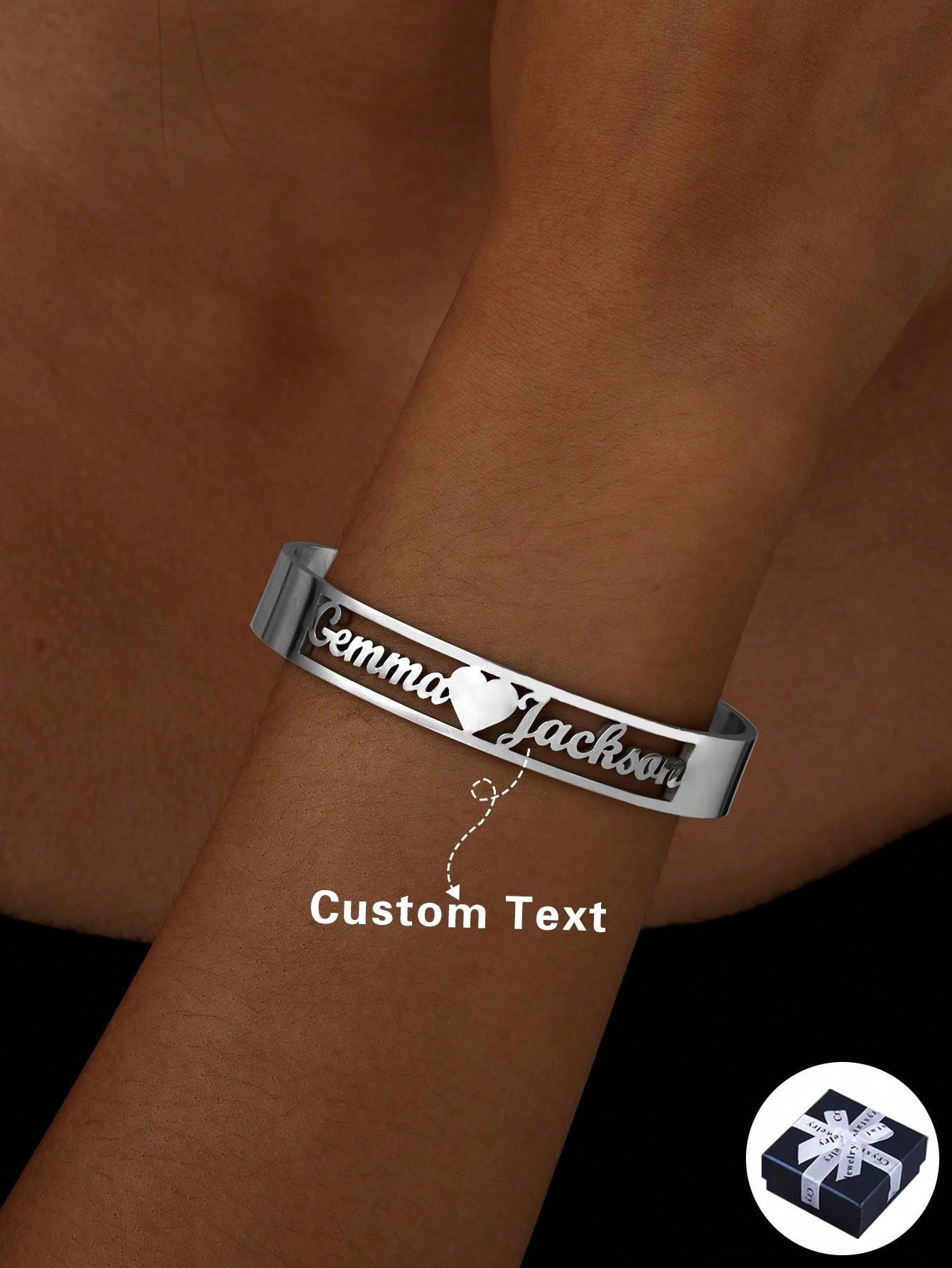 Personalized Couple Name Gold Plated Stainless Steel Open Bangle Custom Engraved Gift