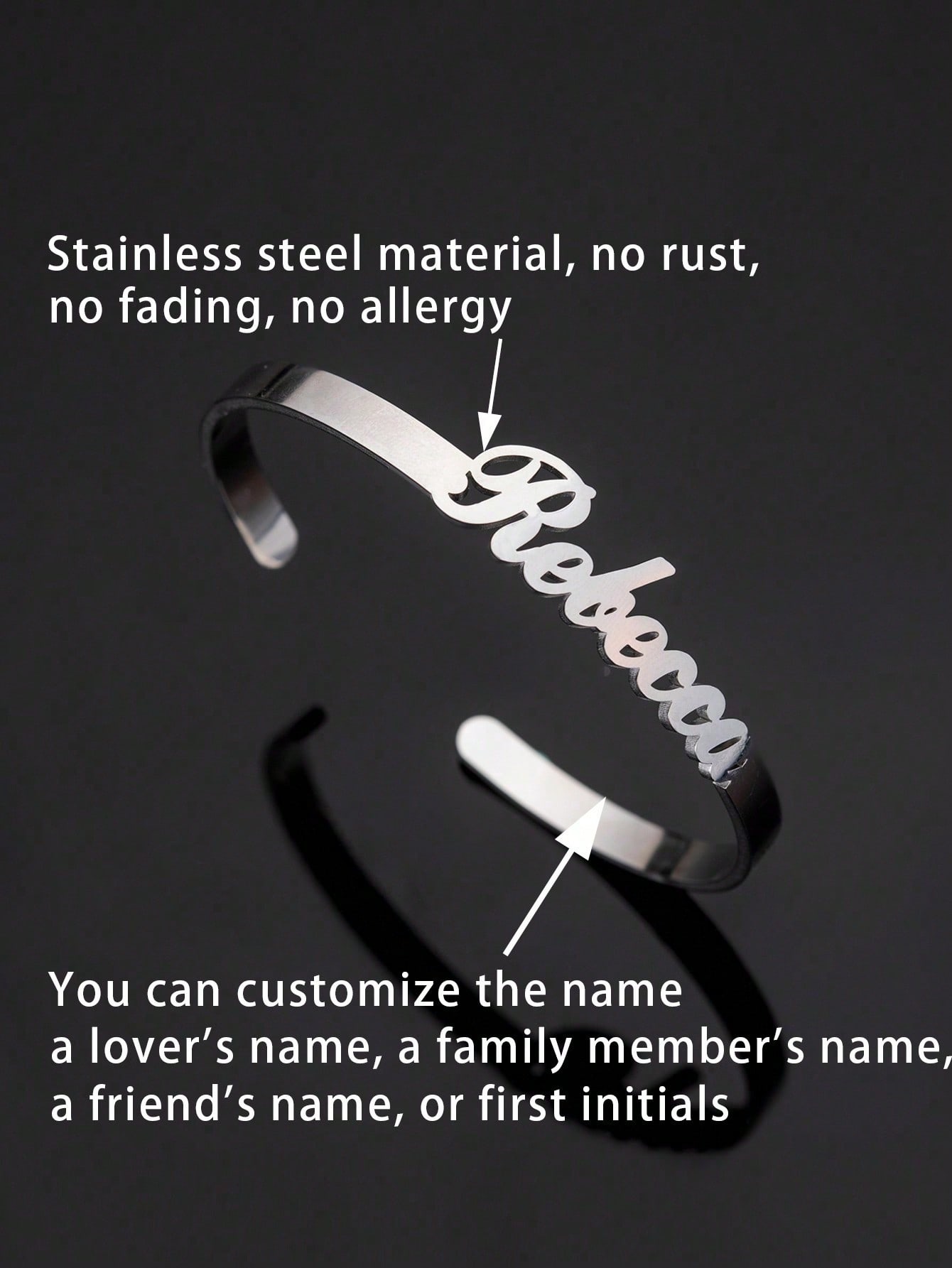Adjustable Stainless Steel Custom Name Bracelet Fashion Personalized Gift for Women Family