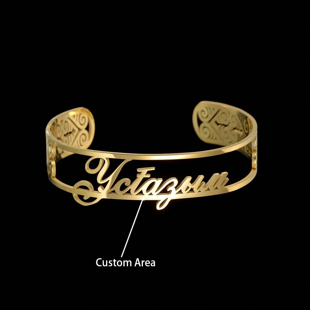 Acheerup 4cm Wide Personalized Name Bangle Unisex Stainless Steel Charm Bracelet Christmas Gift