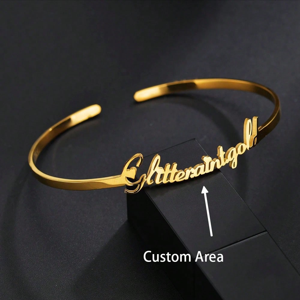 Acheerup 4cm Wide Custom Name Stainless Steel Unisex Bangle Christmas Gift