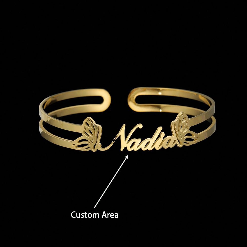 Acheerup 4cm Wide Custom Name Charm Bangle Unisex Stainless Steel Christmas Gift