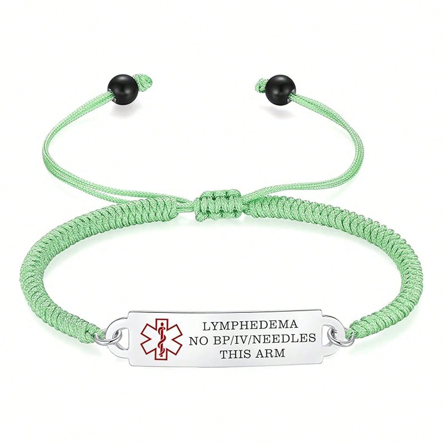 Medical Alert Braided Bracelet Laser Engraved Steel Tag Handmade Knot Wristband with Medical Symbol