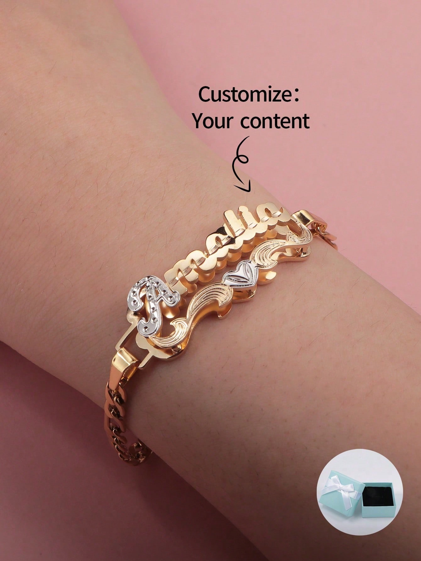 Double Layer Two-tone Embroidery Flower Bracelet Hollow Custom Text Label Silver Gold Fashion Jewelry
