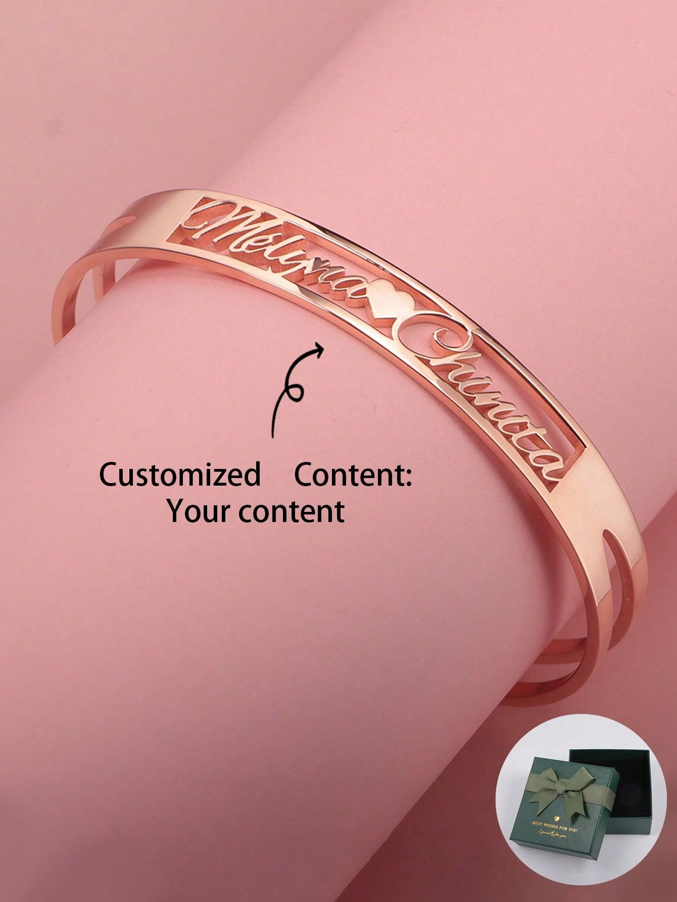 Custom Heart Open Cuff Bangle Engraved Bar Name Bracelet Retro Minimalist Luxury Gift for Festival