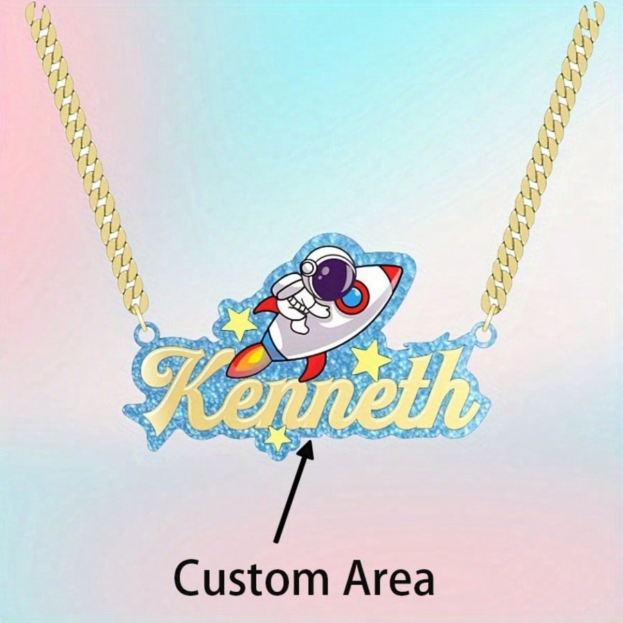 Personalized Acrylic Kenneth Necklace Astronaut Rocket Charm Gift for Space Lovers