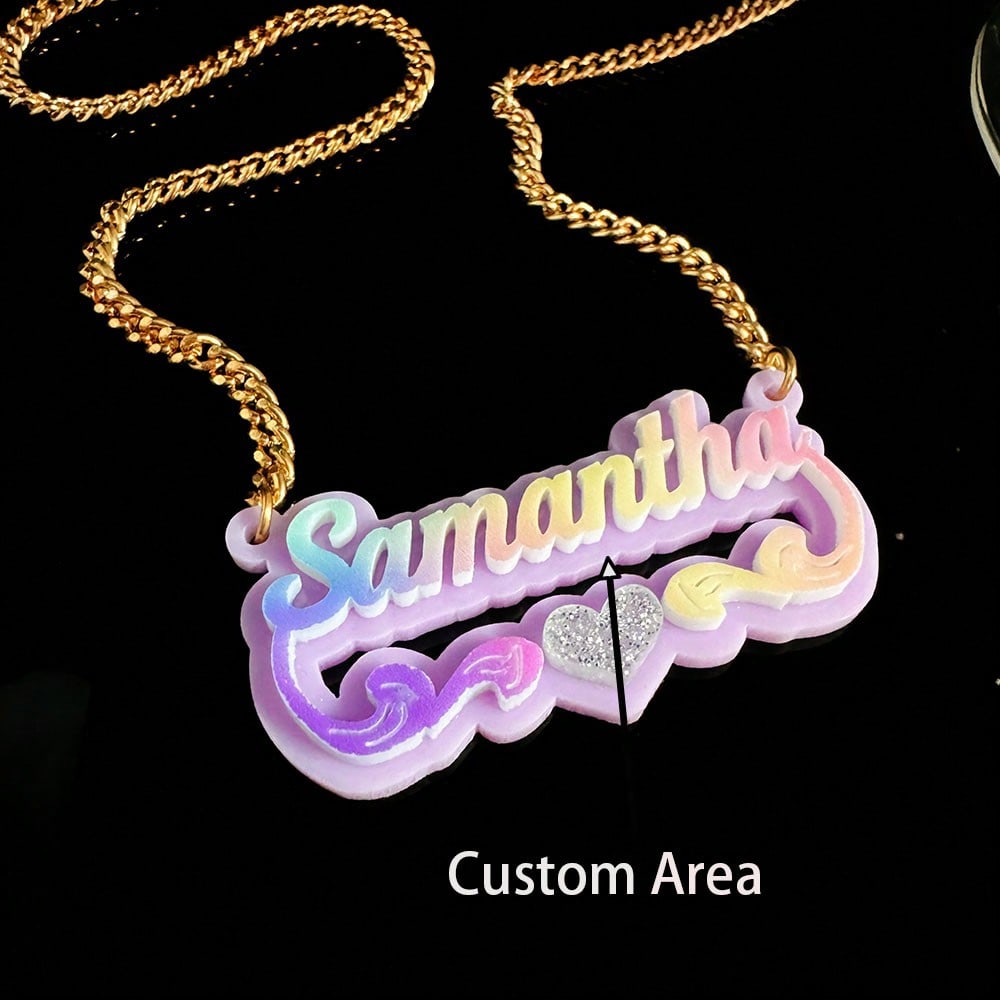 Y2K Rainbow Gradient Acrylic Name Necklace Custom Letter 17.72 Inch Cuban Chain Xmas Gift