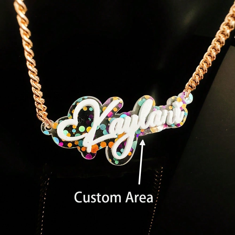 Custom Double Layer Rainbow Acrylic Name Necklace Heart Dot Boho Jewelry Women Birthday Graduation Gift