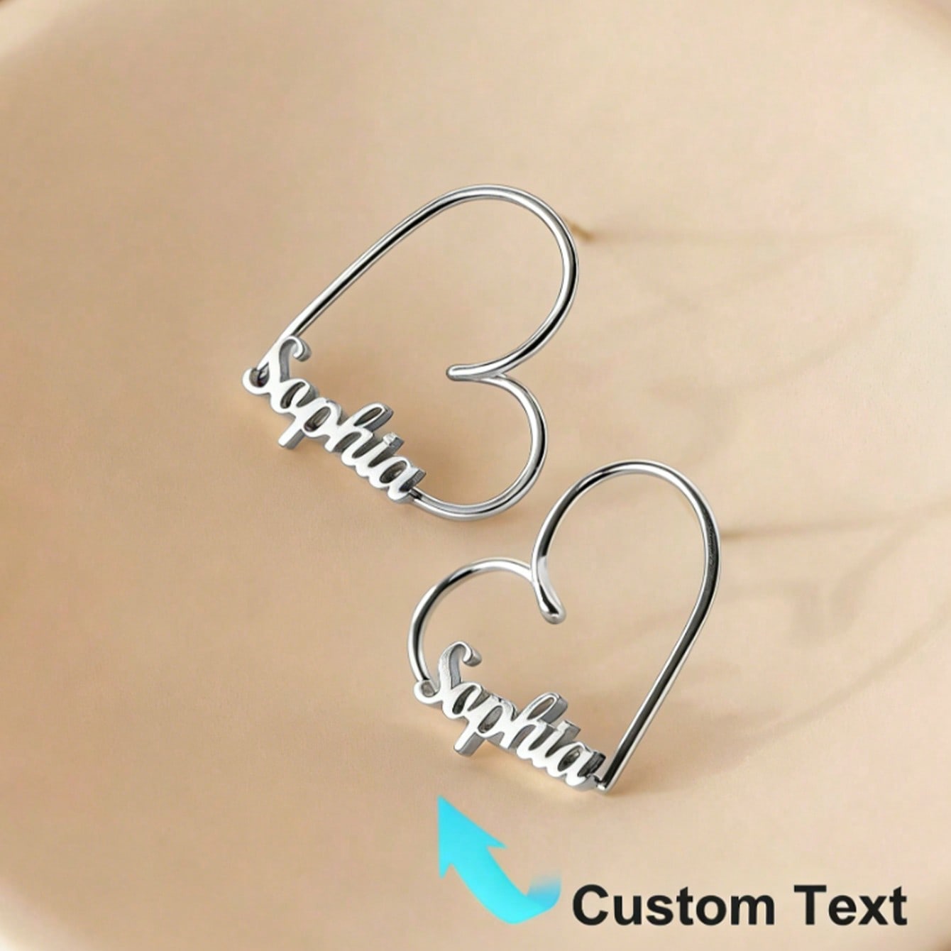 Custom Name Heart Hoop Earrings Pair, Minimalist Personalized Heart Circle Earrings Gift for Girls