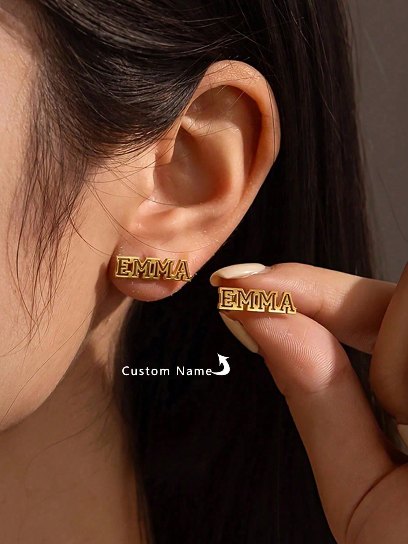 Unisex Hollow Letter Stainless Steel Stud Earrings, Gold Personalized Jewelry for Daily Party Gift