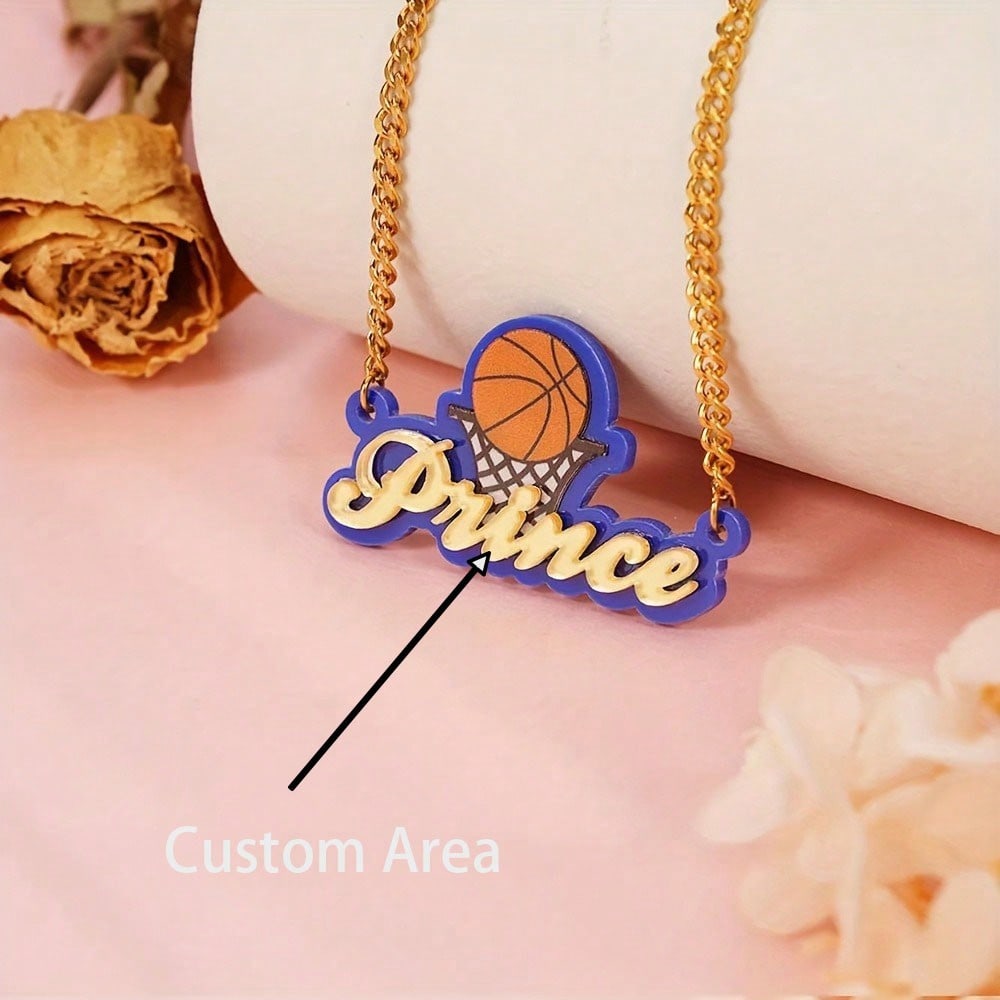 Custom Basketball Acrylic Name Pendant Necklace Engraved Sports Fan Christmas Birthday Gift