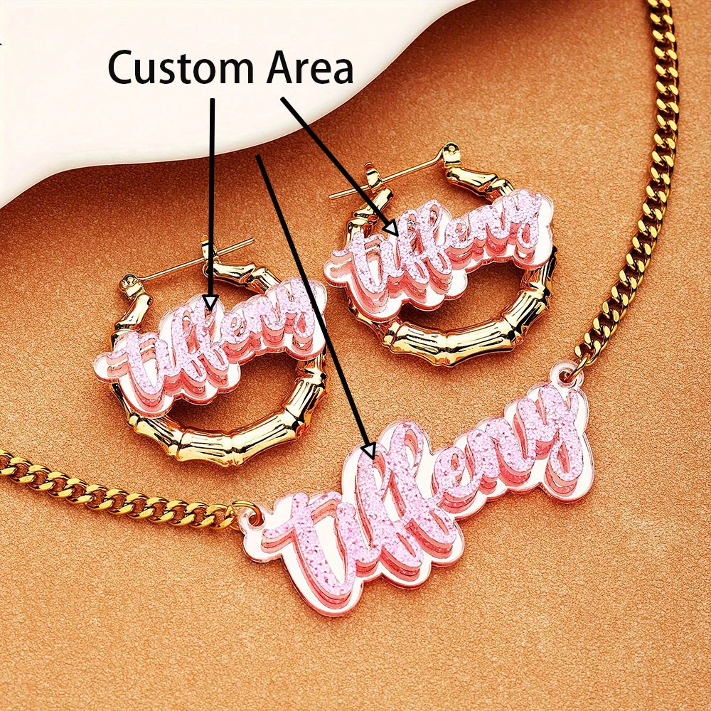 Sparkle Pink Acrylic Jewelry Set Y2K Cute Cuban Chain Necklace Earrings Gift for All Seasons
