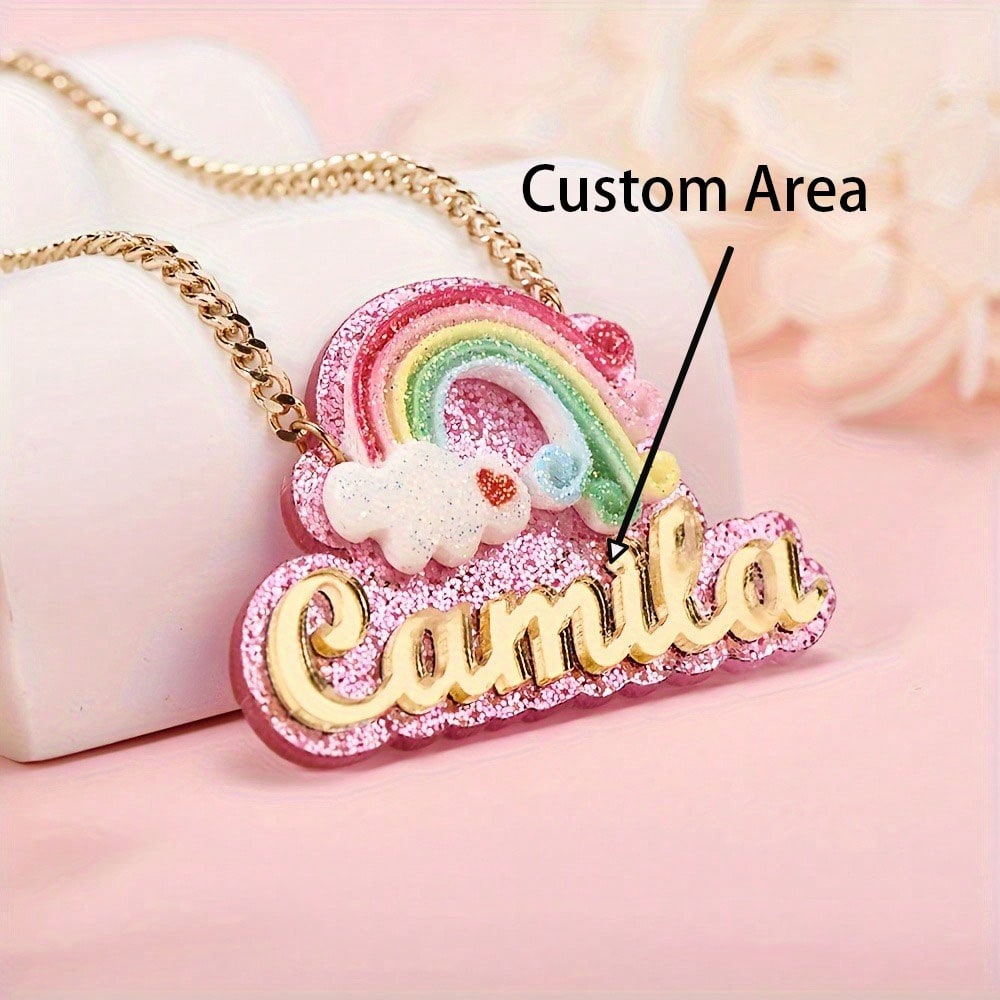 Rainbow Acrylic Name Necklace Custom Colorful Letter Name Tag Pendant Fashion Jewelry Gift