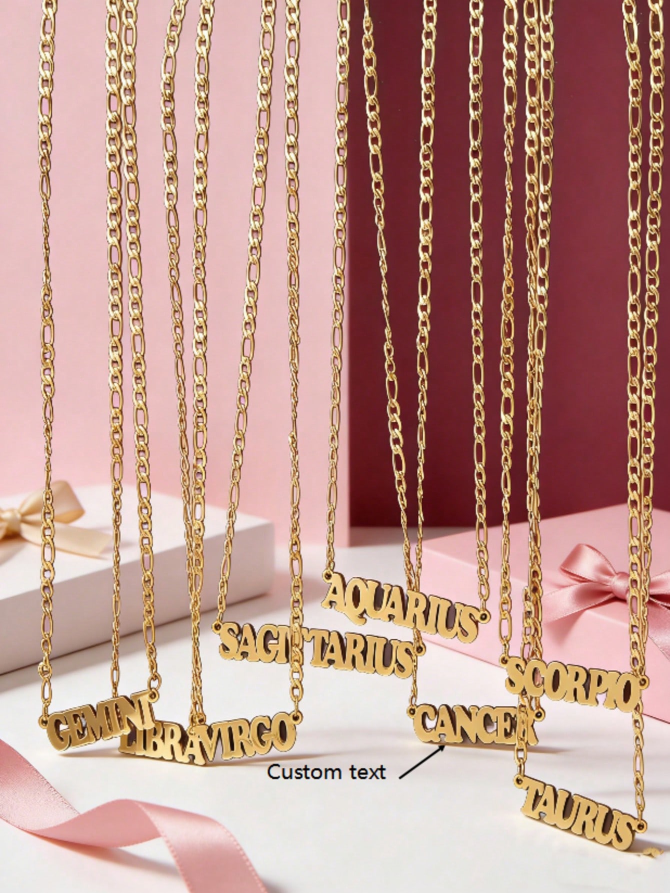 Stainless Steel 12 Constellations Letter Pendant Necklace
