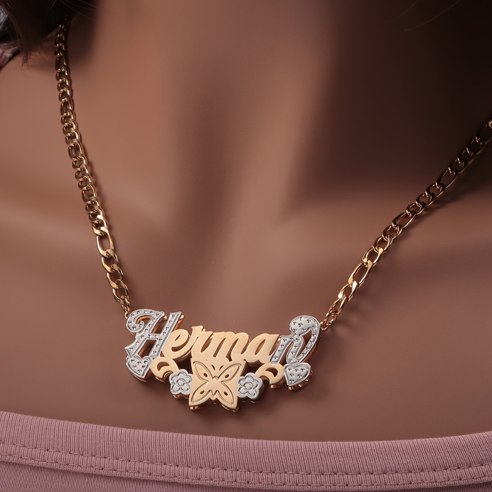 customized two tone double layer name necklace-定造集