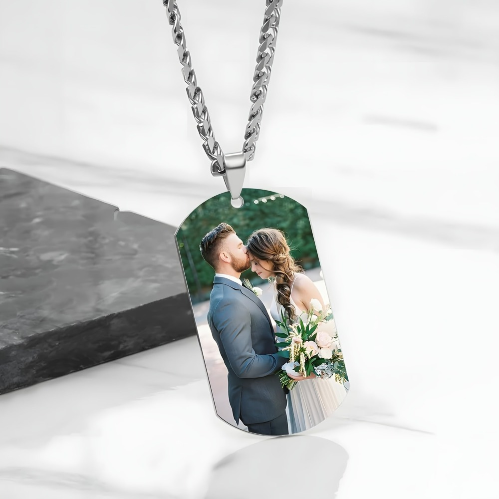 customized peanut clasp nk chain dog tag photo pendant necklace mens stainless steel cuban chain square pendant diy picture personalized-定造集