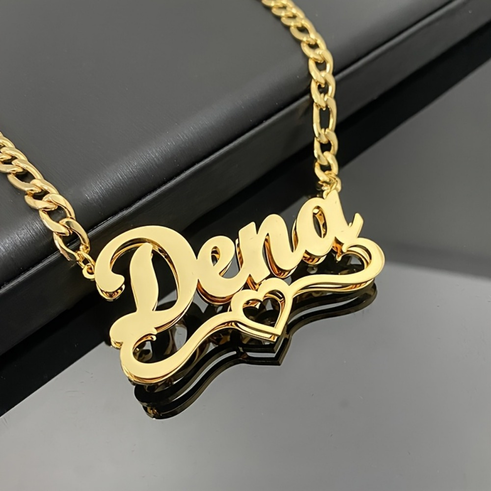 custom double layer nk chain heart name necklace stainless steel-定造集