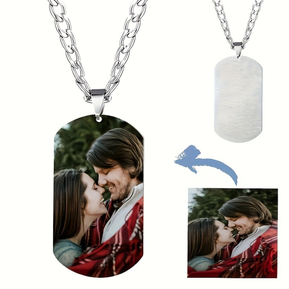 customized peanut clasp nk chain dog tag photo pendant necklace mens stainless steel cuban chain square pendant diy picture personalized-定造集