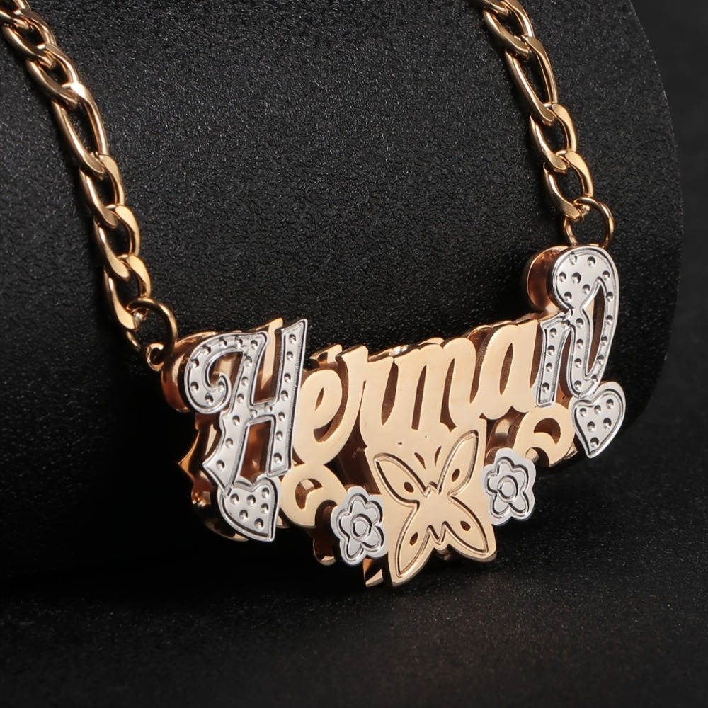customized two tone double layer name necklace-定造集