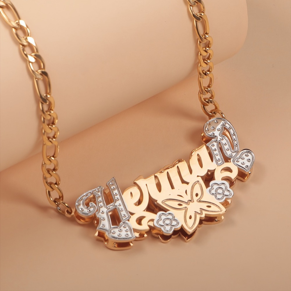 customized two tone double layer name necklace-定造集