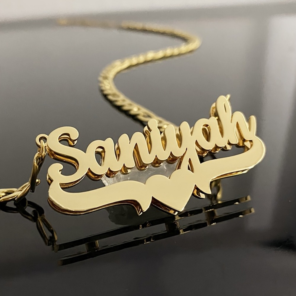 custom double layer nk chain heart name necklace stainless steel-定造集