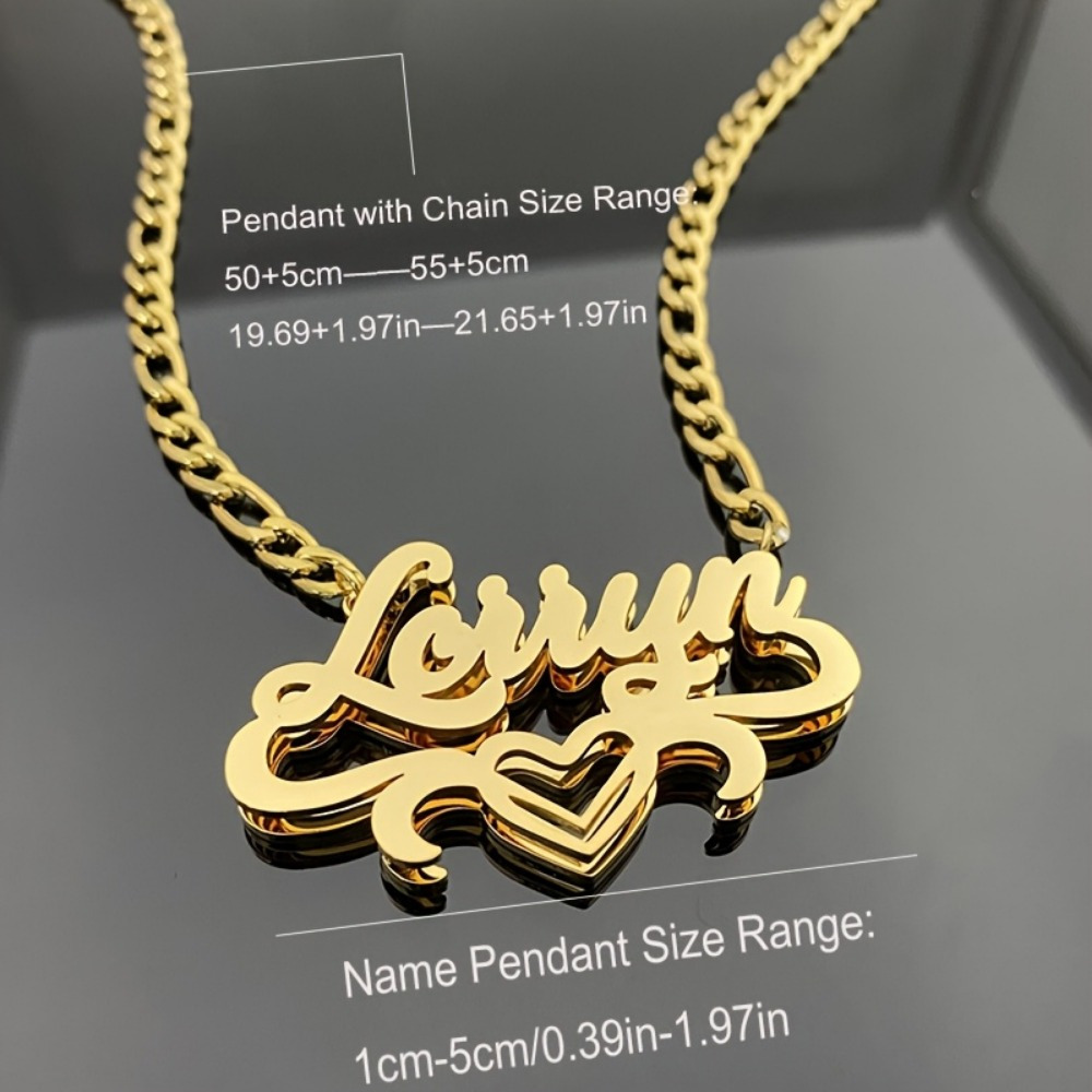 custom double layer nk chain heart name necklace stainless steel-定造集