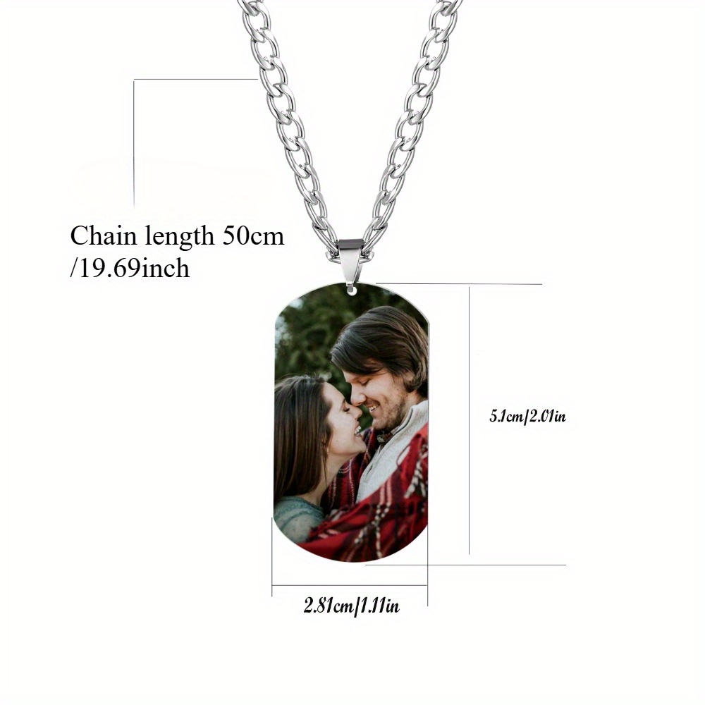 customized peanut clasp nk chain dog tag photo pendant necklace mens stainless steel cuban chain square pendant diy picture personalized-定造集