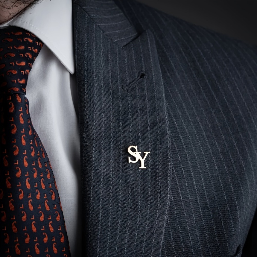 custom double initials stainless steel lapel pin-定造集