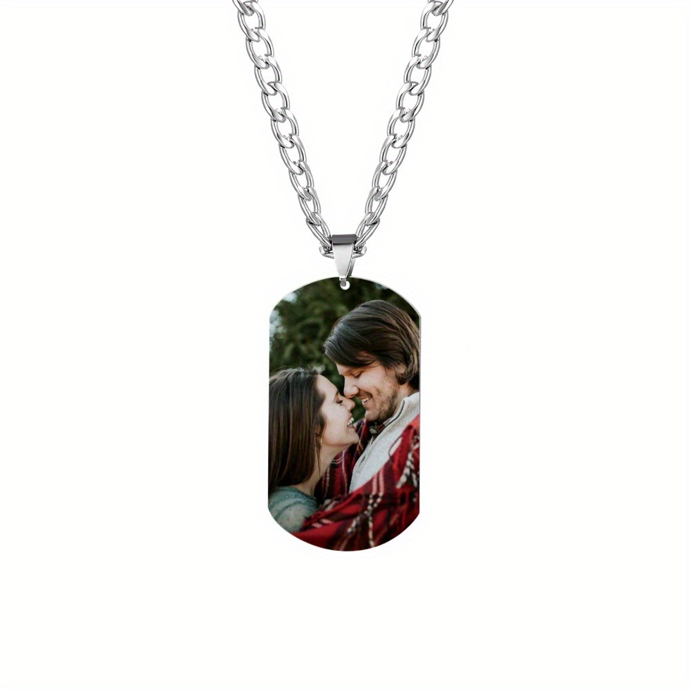 customized peanut clasp nk chain dog tag photo pendant necklace mens stainless steel cuban chain square pendant diy picture personalized-定造集