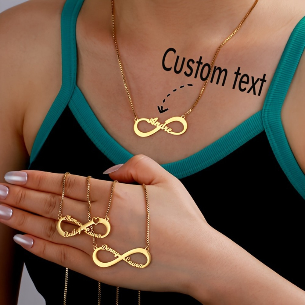 customized square box chain necklace infinity symbol personalized name stainless steel family pendant engraved gold tones christmas gifts women families couples friends mothers day wedding season world cup-定造集