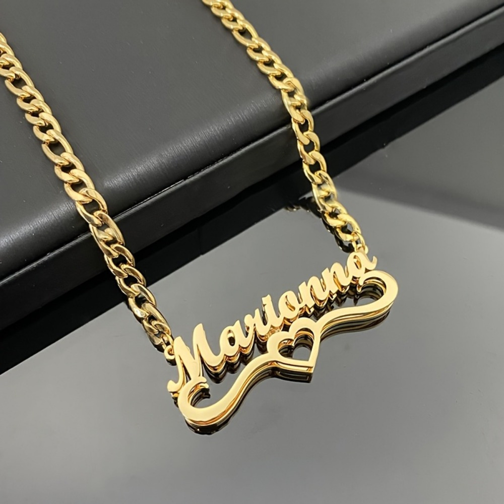 custom double layer nk chain heart name necklace stainless steel-定造集