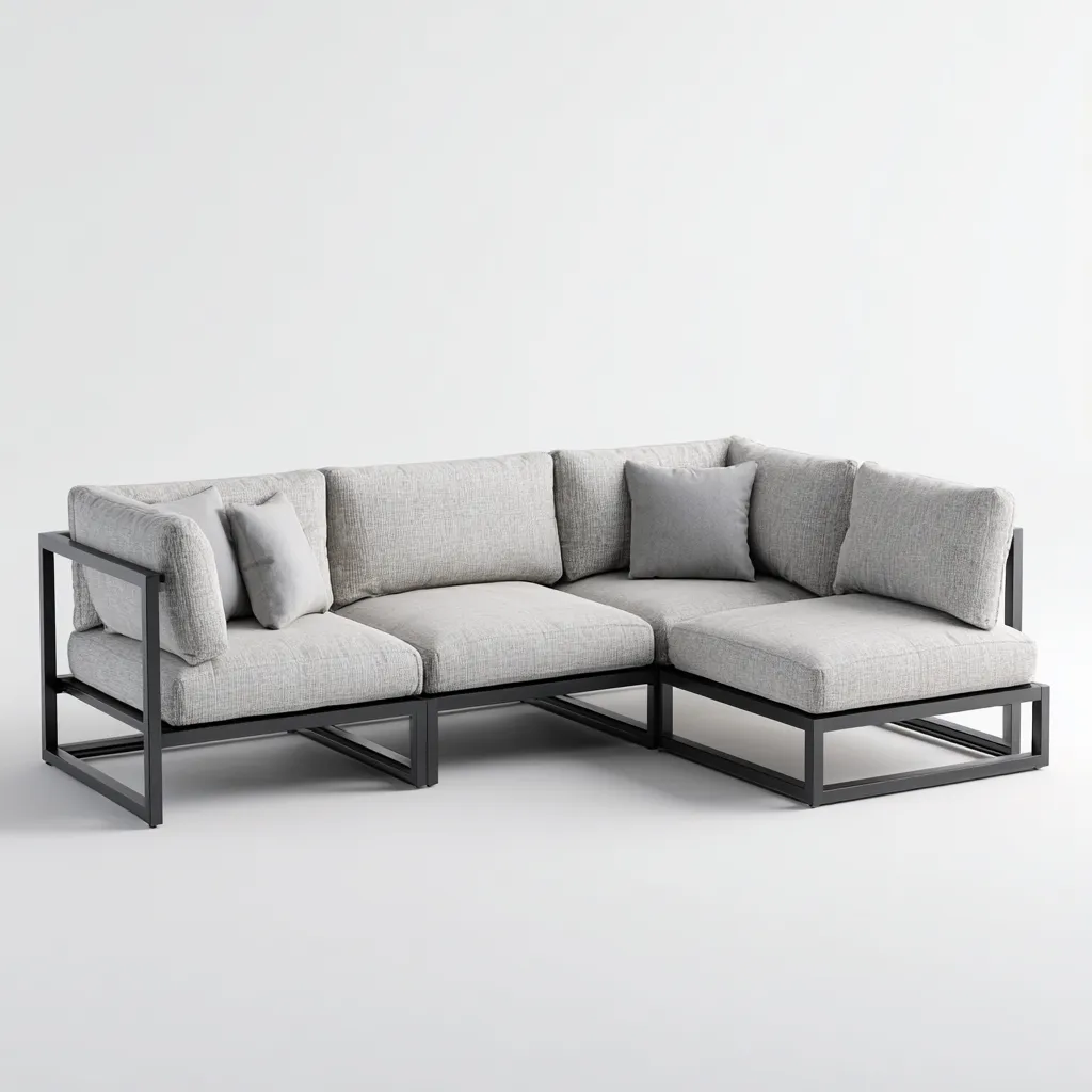 Canapé de jardin d'angle en tissu avec structure métallique 230x160x78 cm - gris - design moderne-Cottamyloft