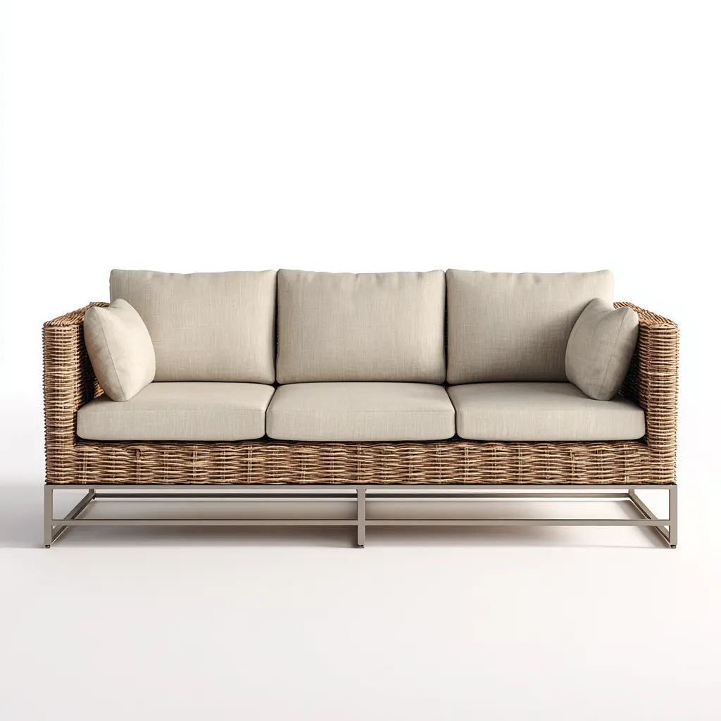 Canapé de jardin résine tressée tissu rembourré métal 220x80x75 cm - Beige-Naturel - Style contemporain-Cottamyloft
