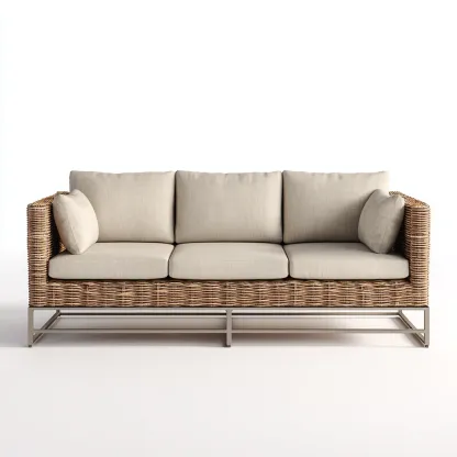 Canapé de jardin résine tressée tissu rembourré métal 220x80x75 cm - Beige-Naturel - Style contemporain-Cottamyloft