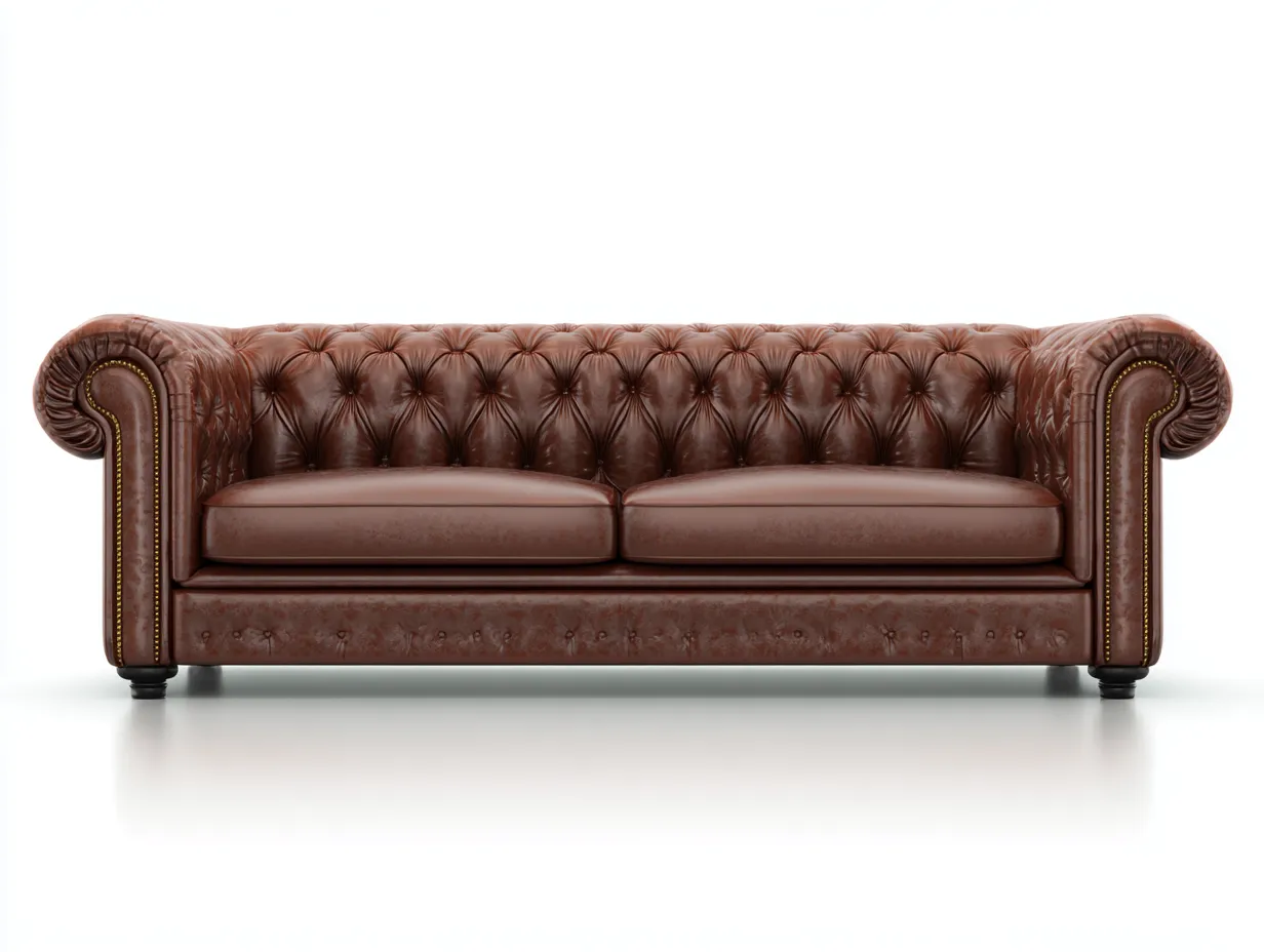 Gerades Sofa-Leder-Holz-Schaumstoff-222 x 94 x 83 cm-Braun-Klassisches Chesterfield Design-Kalenyhaven
