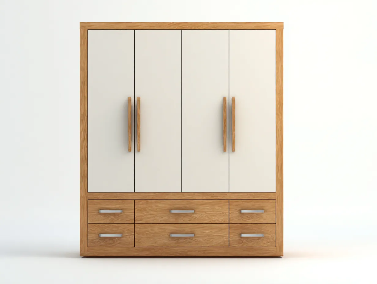 Kleiderschränke mit vier Türen - Holzwerkstoff-Metall - 190 x 60 x 205 cm - Eichefarben-Grau - Modernes Design-Kalenyhaven