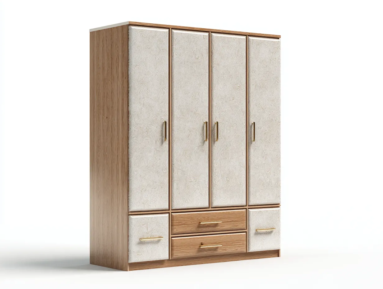 Kleiderschränke mit vier Türen - Holzwerkstoff-Metall - 175 x 57 x 208 cm - Eichefarben-Beige - Klassisch moderner Stil-Kalenyhaven