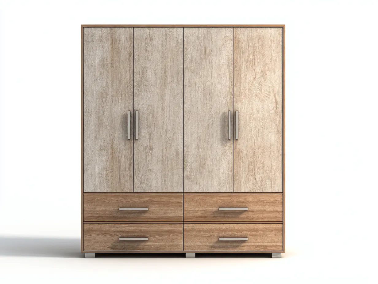 Kleiderschränke mit vier Türen - Holzwerkstoff-Metall - 185 x 59 x 212 cm - Eichefarben-Hellbeige - Moderner Stil-Kalenyhaven