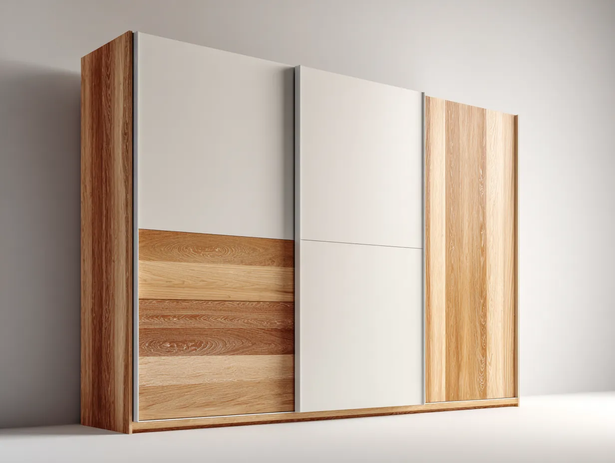Kleiderschränke mit Schiebetüren-Holzwerkstoff-Eiche-220x65x210 cm-Weiß-Natur-Modernes Design-Kalenyhaven