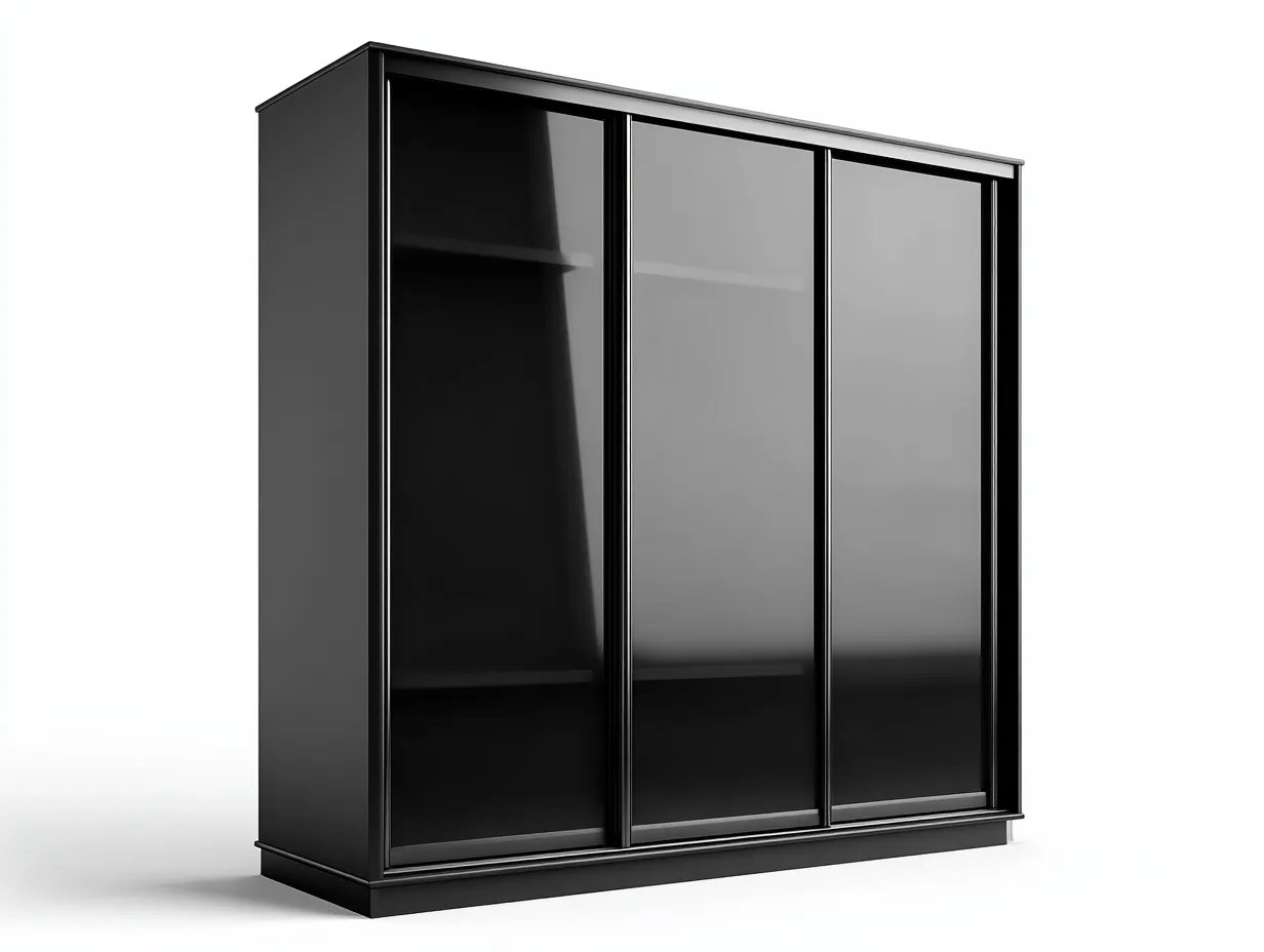Kleiderschränke mit Schiebetüren-Holzwerkstoff-Glas-255x64x218 cm-Schwarz-Modernes Design-Kalenyhaven