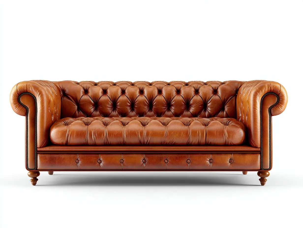 Gerades Sofa-Leder-Holz-Schaumstoff-215 x 92 x 84 cm-Braun-Klassisches Design-Kalenyhaven