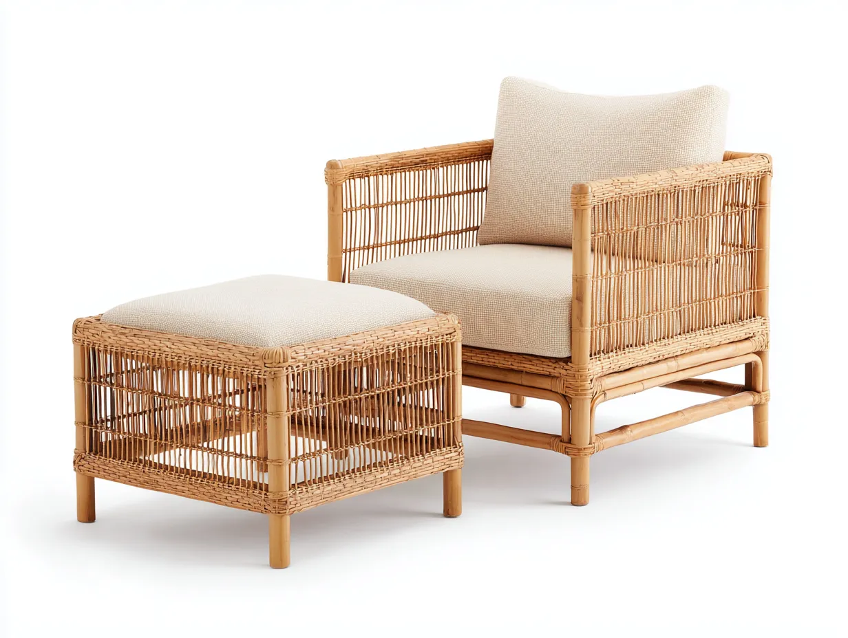 Poltrona da giardino-rattan-legno-90x80x78 cm-marrone-beige-stile naturale contemporaneo-Pinegobay