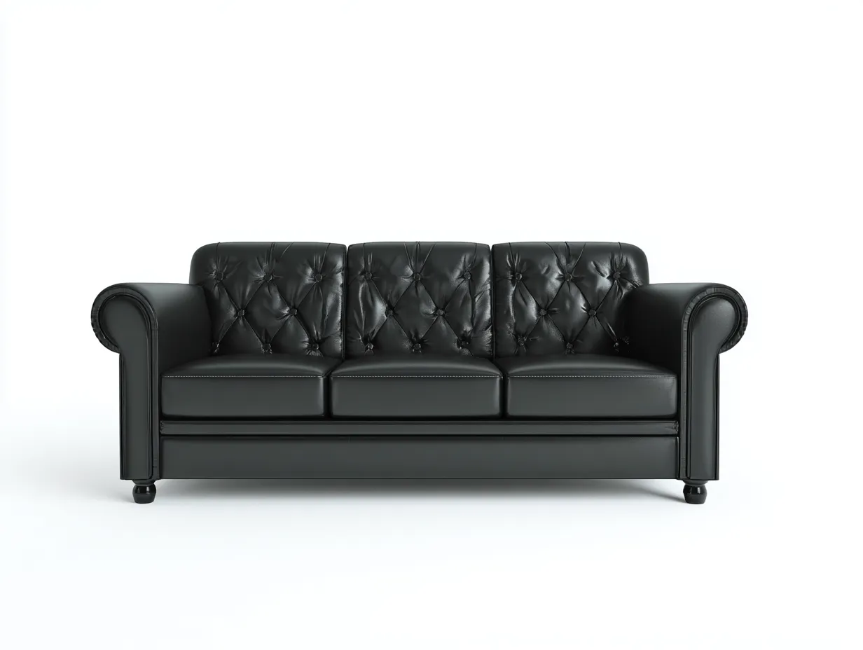 Divano a 3 posti - pelle - 226x94x86 cm - nero opaco - stile chesterfield moderno-Pinegobay